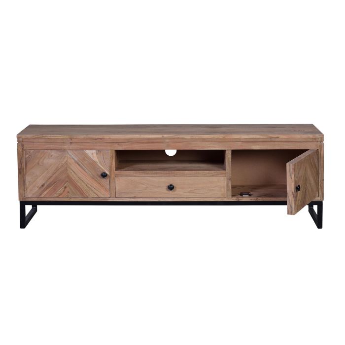 GINER Y COLOMER Meuble TV en bois d'acacia avec pattes en métal laqué, 2 portes et 1 tiroir, finition naturelle, meuble artisanal 2