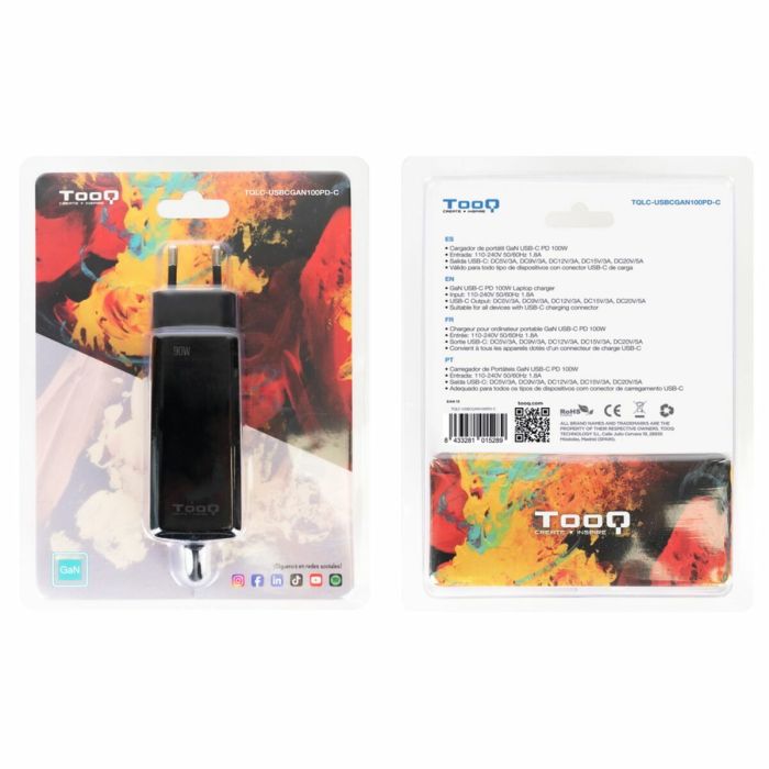 Chargeur mural TooQ TQLC-USBCGAN100PD-C Noir 100 W 1 Chargeur mural TooQ TQLC-USBCGAN100PD-C Noir 100 W 1