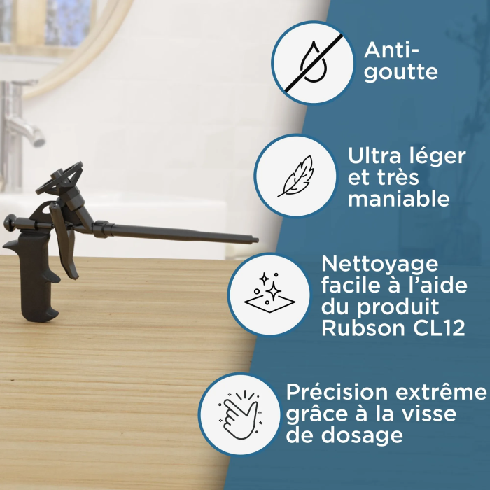 Rubson Pistolet à mousse expansive avec vis de dosage anti-goutte - Application précise et propre pour mousse Power Rubson Pistolet à mousse expansive avec vis de dosage anti-goutte - Application précise et propre pour mousse Power