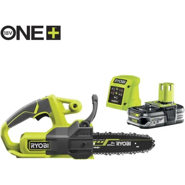 Ryobi Motosierra sans fil compacte 18V Ryobi One+ - Guide 20 cm - Batterie 2.5 Ah et Chargeur 1.5 A - RYO4892210203946 2