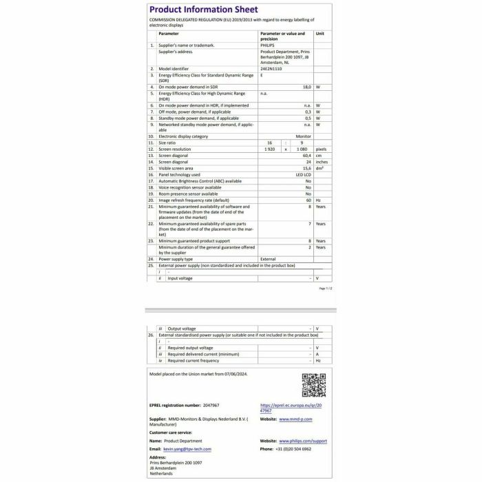 Écran Philips 24E2N1110/00 23,8" Full HD 2 Écran Philips 24E2N1110/00 23,8" Full HD 2