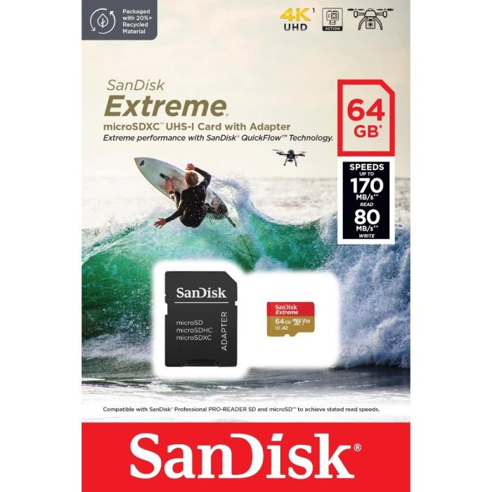 CARD 64GB SanDisk Extreme microSDXC 170MB/s + Adapter 2 CARD 64GB SanDisk Extreme microSDXC 170MB/s + Adapter 2