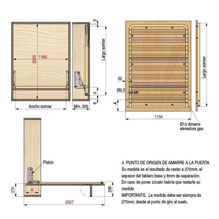 Somier Vertical 105X190 Con Patas  (Placas,Elevadores Y Mueble No Incluidos) Herrajes Alk 1