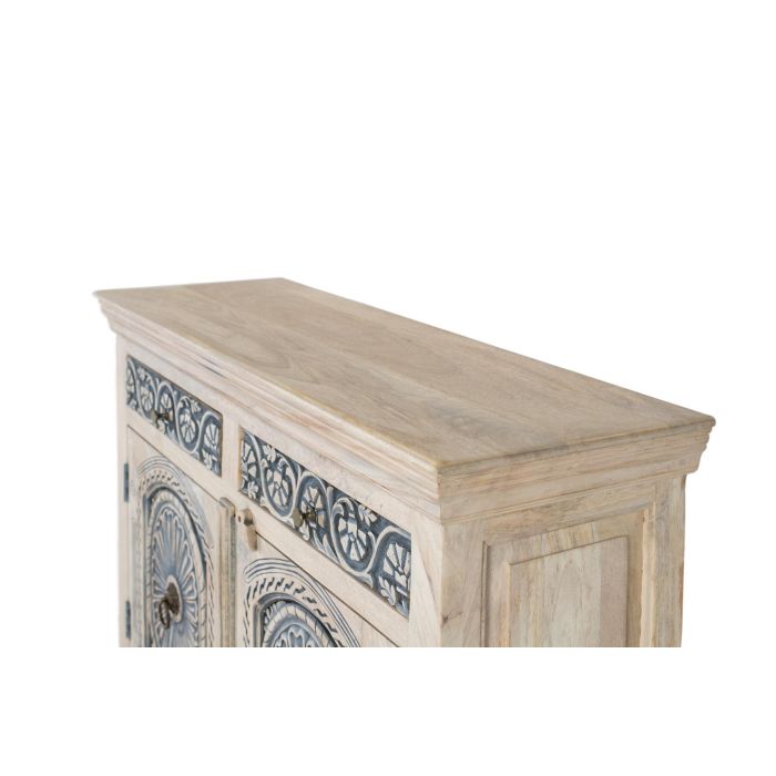 GINER Y COLOMER - Buffet en bois de manguier sculpté artisanalement, 2 tiroirs et 2 portes, finition blanc lavé et bleu profond - Dimensions : 105x31x? cm 3 GINER Y COLOMER - Buffet en bois de manguier sculpté artisanalement, 2 tiroirs et 2 portes, finition blanc lavé et bleu profond - Dimensions : 105x31x? cm 3