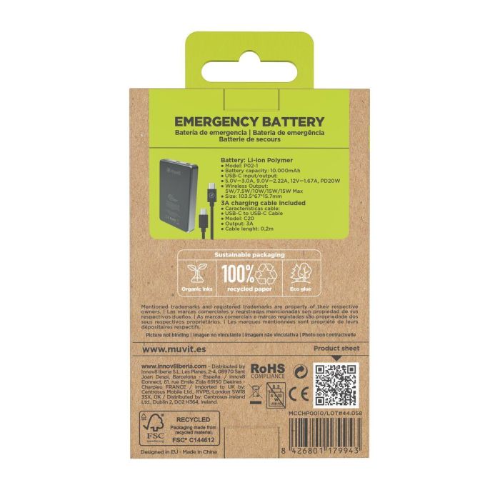 Powerbank Muvit for Change Noir Aluminium 10000 mAh 3 Powerbank Muvit for Change Noir Aluminium 10000 mAh 3