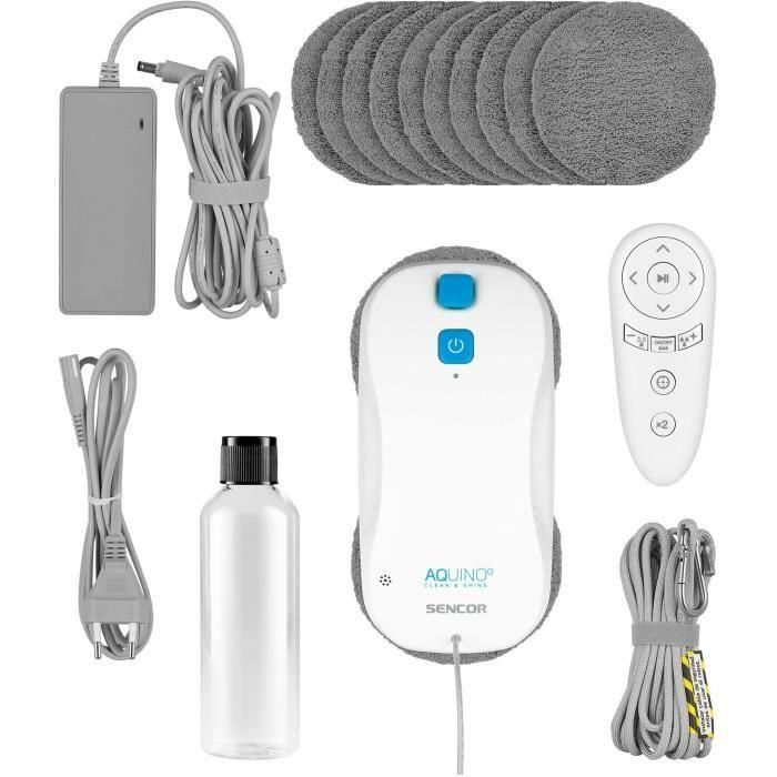 Sencor SRW 6010WH - Robot lave-vitres autonome, 72 W, 3000 Pa, réservoir 60 ml, 3 modes, télécommande, blanc
