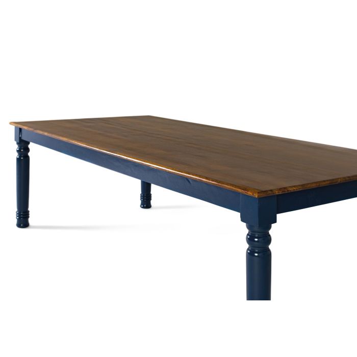 GINER Y COLOMER - Table de salle à manger rectangulaire en bois de manguier, plateau couleur noisette avec moulure et pieds tournés bleus, 210 cm 2