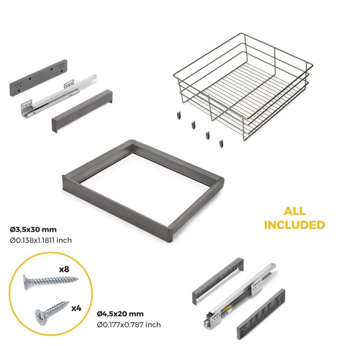 Emuca Kit tiroir en fil métallique et rack ajustable Quartz pour armoires, glissières extension totale et à fermeture douce, Module 60cm, Finition Titane 5