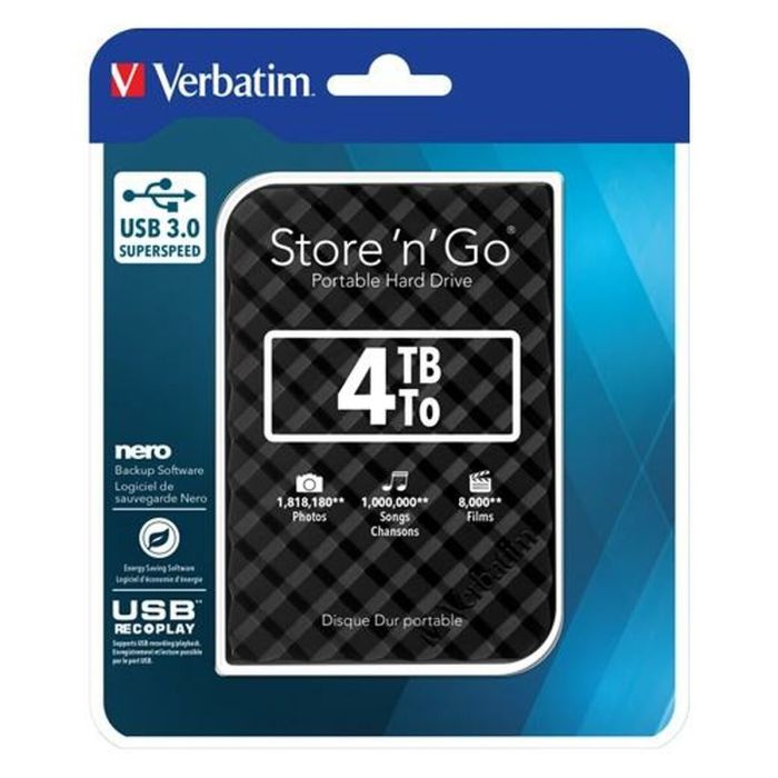 Verbatim Disque dur portable USB 3.2 Gen 1 (USB 3.0) Store 'n' Go 4 To, 2,5", Micro-USB B, 5400 tr/min, Noir