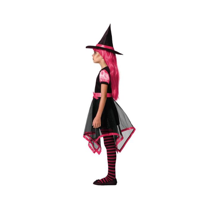 Déguisement Enfant Sorcière avec Robe Courte Rose et Chapeau Pointu Halloween - Taille 5-6 Ans