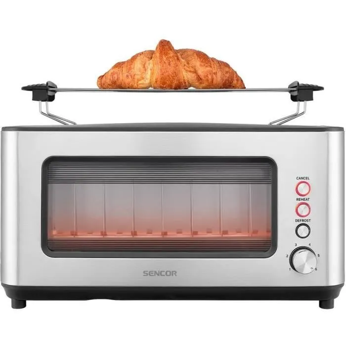 Sencor STS 4050SS Grille-pain en acier inoxydable avec minuterie électronique, 6 niveaux de grillage et fenêtre de contrôle - 1200 W