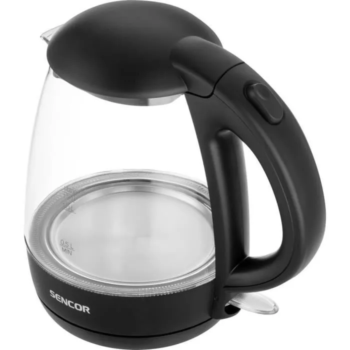 Sencor SWK 2300BK Bouilloire électrique en verre 1,2 L 2200 W avec filtre amovible et base pivotante 360°