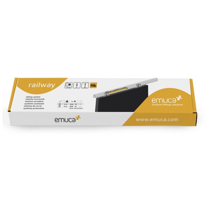 Emuca Kit de Railway Système coulissantes pour portes coulissantes en bois avec fermeture souple, 80kg, Aluminium, Anodisé mat 2