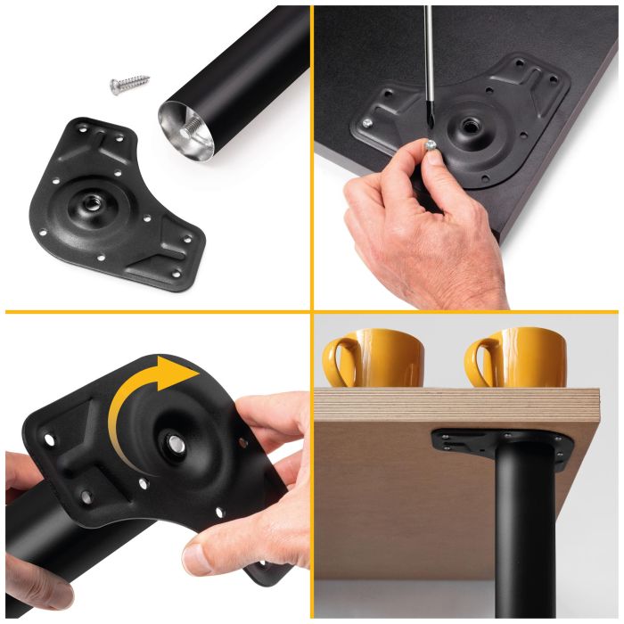 Emuca Lot de 4 pieds de table, diamètre 60mm, H 830mm, Acier, Peint en noir 7