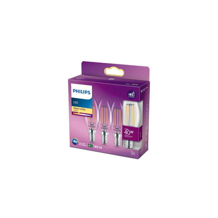 Philips Pack 3 Ampoules LED E14 B35 4.3W 470Lm 2700K PH-8718699763817 0