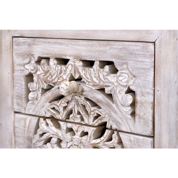 GINER Y COLOMER - Buffet commode 5 tiroirs en bois de manguier avec base en fer, couleur blanc vieilli et gris, dimensions 105 x 45 x 35 cm 5