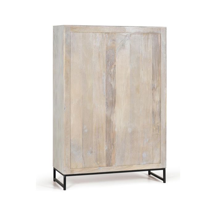 GINER Y COLOMER Vitrina - Buffet 2 portes en bois de manguier massif avec finition blanc vieilli et pieds métal noir, 160 x 110 x 40 cm 5