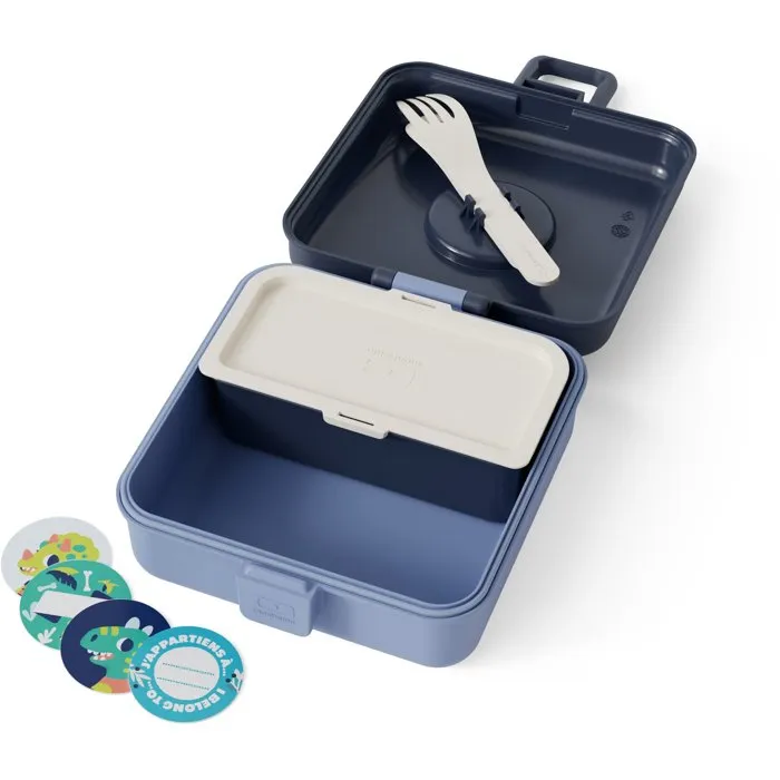 Monbento Lunch Box Snacky Bleu Infinity 850 ml - Boîte à sandwich enfant avec couverts - Sans BPA - Inclus étiquettes personnalisables