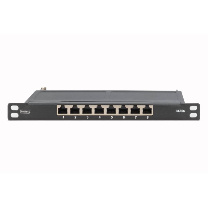 DIGITUS Cat.6A Slim Patch Panel, gesch.,8-Port, 0,5 HE, 10 2