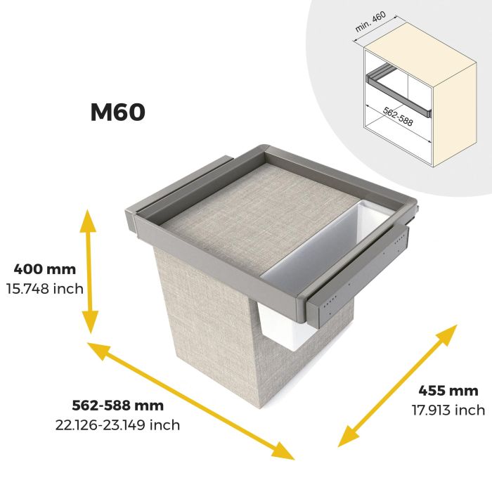 Emuca Kit plateau auxiliaire, panier et rack ajustable Quartz pour armoires, glissières extension totale et à fermeture douce, Module 60cm, Finition Titane 10