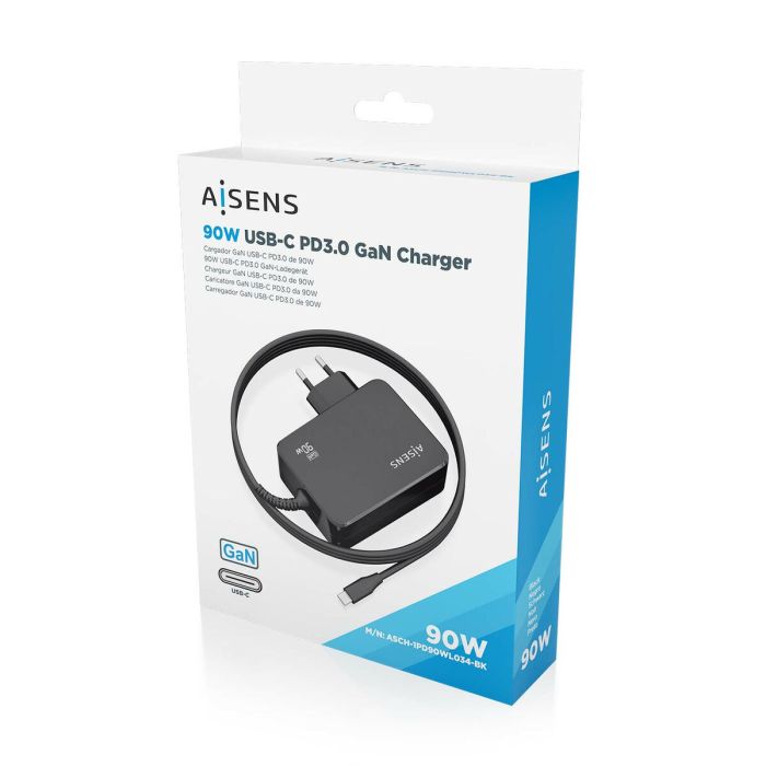 Chargeur mural Aisens ASCH-1PD90WL034-BK Noir 90 W (1 Unité) 1