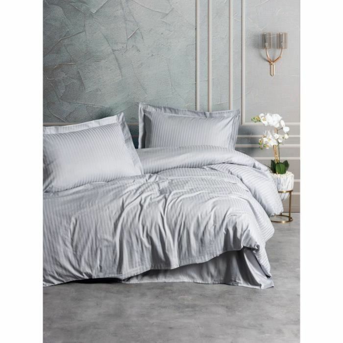 Ensemble de literie 220x240 cm + 2 taies d'oreiller 60x60 cm 100% Coton Satin Gris ASI8684282421856
