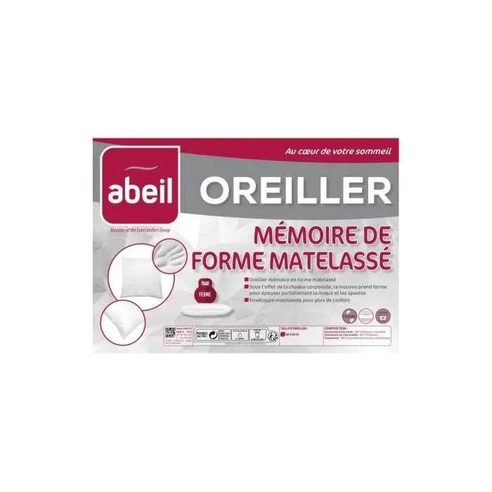 Abeil Oreiller matelassé viscoélastique 60x60 cm Blanc 1