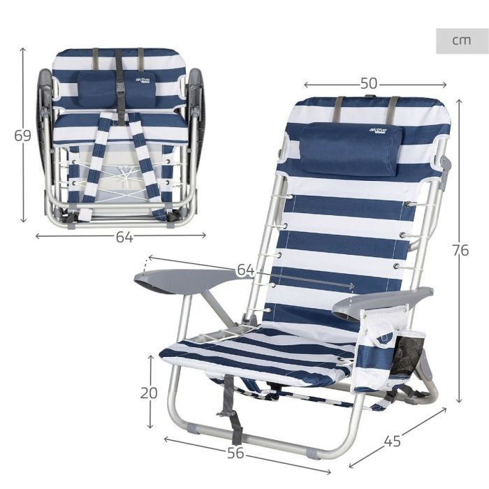 Chaise de Plage Aktive Bleu Blanc 50 x 76 x 45 cm (2 Unités) 3