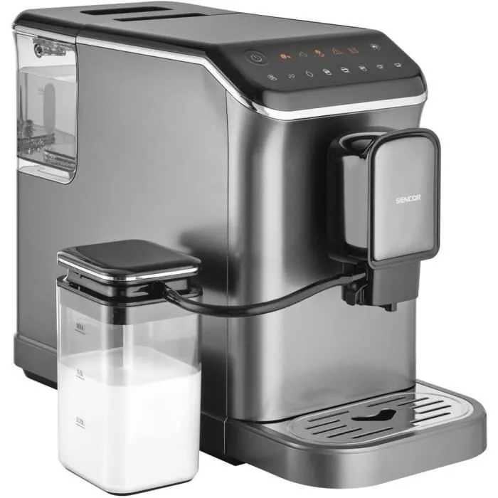 Sencor SES 8000BK Machine à expresso avec moulin, 19 bars, réservoir lait 750 ml, moulin inox 15 niveaux, compacte et élégante