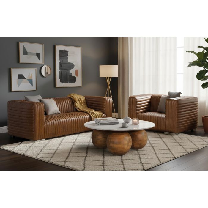 GINER Y COLOMER - Fauteuil en cuir moderne, structure cubique avec pattes en acier inoxidable, dimensions 103x98x67 cm, couleur marron 5