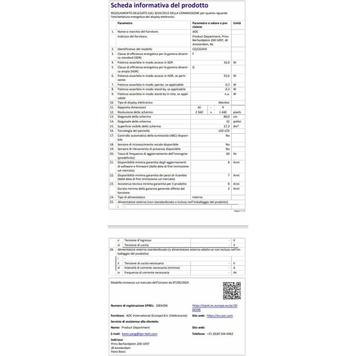 Monitor Gaming AOC CQ32G4VE Quad HD 32" 2
