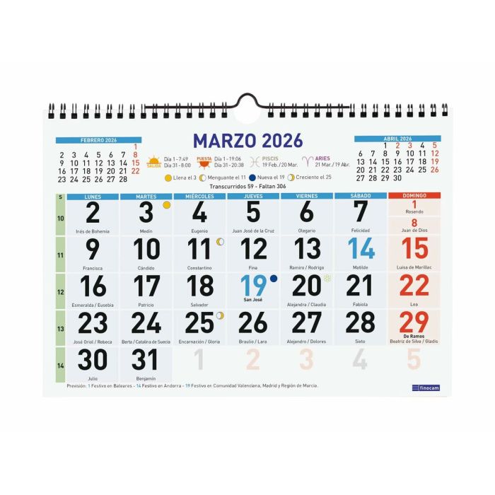 calendrier mural Finocam Multicouleur Papier 2026 30 x 21 cm 3