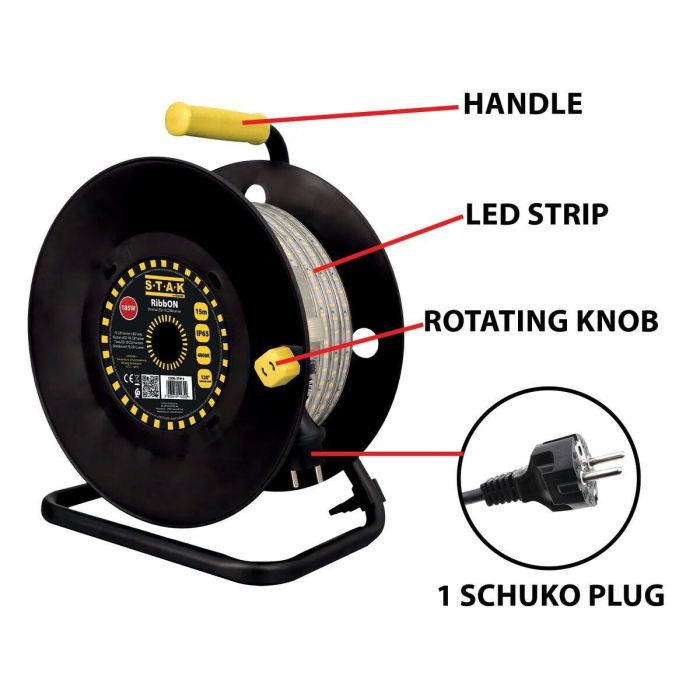 Bandes LED Stak 185 W 15 m Lumière LED 4000 K Noir Transparent 12