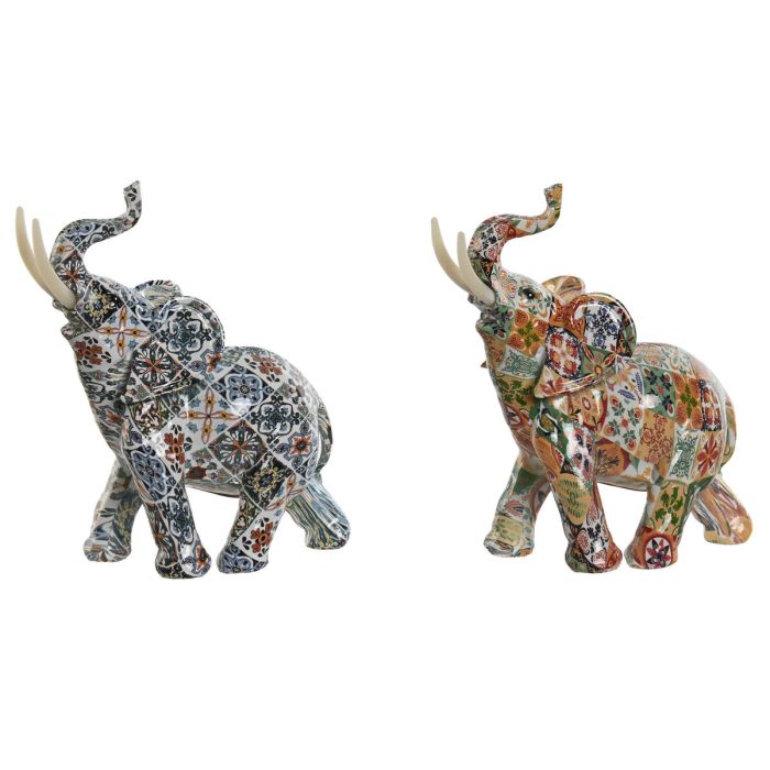 Figurine Décorative Home ESPRIT Multicouleur Eléphant méditerranéen 16 x 7 x 17 cm (2 Unités)