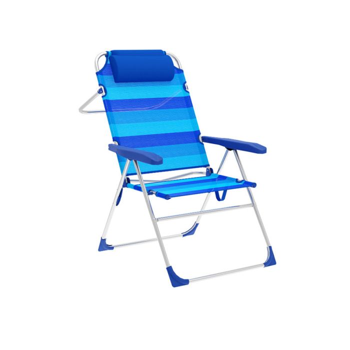 Marbueno Chaise Pliante 5 Positions Aluminium avec Coussin Rayures Bleues Plage et Piscine 67X66X99 cm 10246 0 Marbueno Chaise Pliante 5 Positions Aluminium avec Coussin Rayures Bleues Plage et Piscine 67X66X99 cm 10246 0