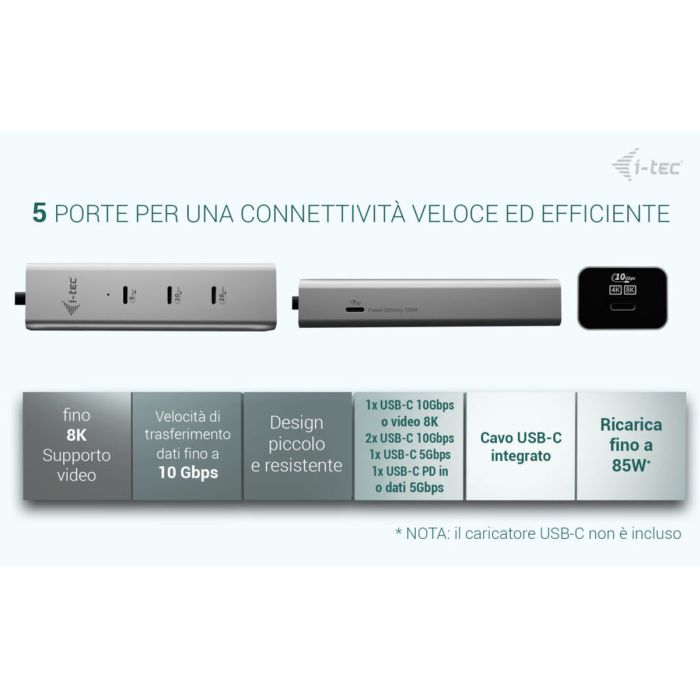 Hub USB i-Tec C31HUBMETAL8KPDPRO Argenté 8 Hub USB i-Tec C31HUBMETAL8KPDPRO Argenté 8