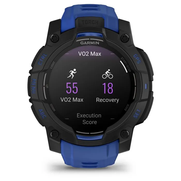 Garmin Instinct 3 - Montre GPS connectée robuste - Écran AMOLED 1.2 pouces - 45 mm - Noir/bleu - Série Tropical Pulse (Édition limitée)
