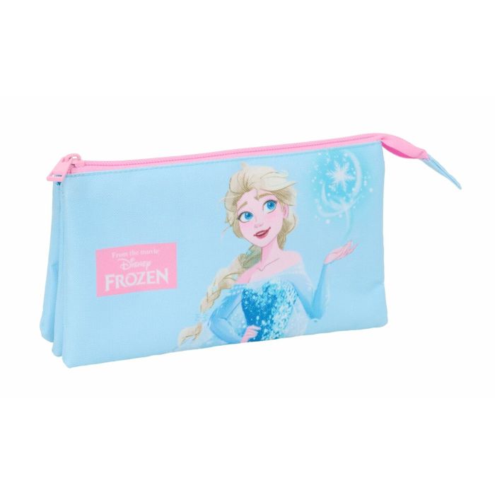 Trousse Fourre-Tout Triple Frozen Bleu Rose 22 x 12 x 3 cm 5