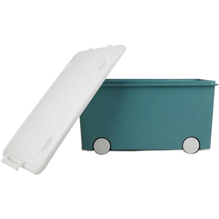 Thermobaby PLAYBOX - Coffre de rangement à roulettes pour enfants, rangement de jouets et jouets, design moderne, vert azur