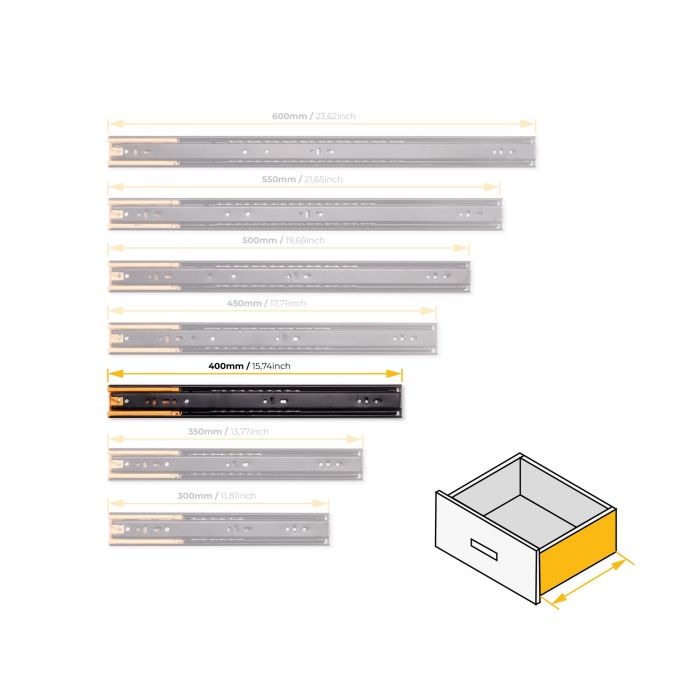 Emuca Lot de 5 jeux de Coulisses pour tiroirs, roulement à billes, hauteur 45mm, profondeur 400mm, sortie totale, fermeture amortie, Noir 9 Emuca Lot de 5 jeux de Coulisses pour tiroirs, roulement à billes, hauteur 45mm, profondeur 400mm, sortie totale, fermeture amortie, Noir 9