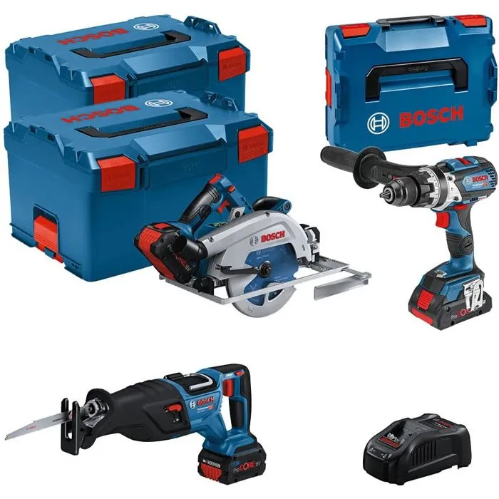 Bosch Professional 0615990N38 Jeu d'outils électroportatifs 18V avec 2 batteries 5.5 Ah, 1 batterie 4.0 Ah, chargeur L-Boxx 0