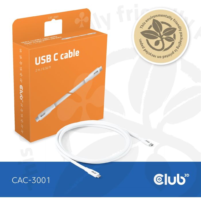 Club3D Lifestyle USB-C Kabel PD 240W.20Gbps 2m weiß St/St 7