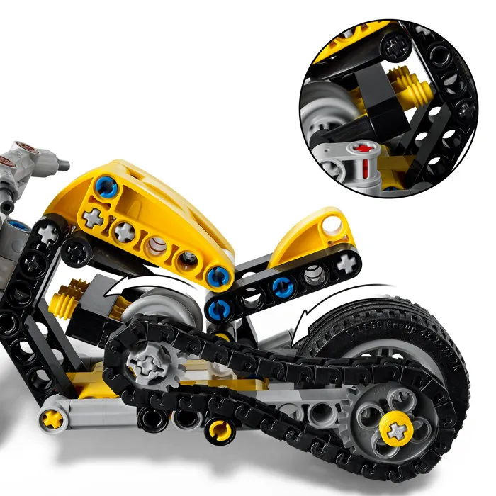 LEGO Technic 42225 - Moto de Construction Jaune - Jouet STEM avec Moteur 3 Pistons et Direction - Idée Cadeau pour Enfant