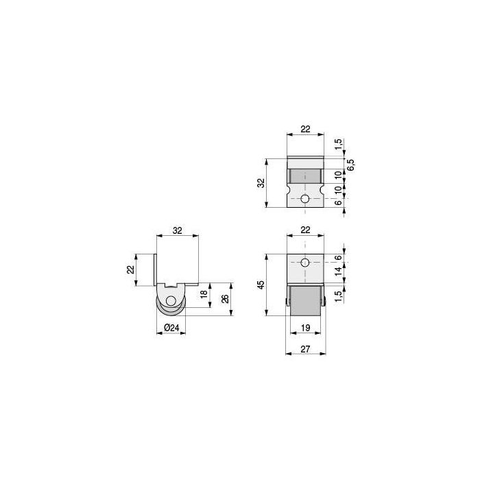 Rueda Fija Kety A/Nylon D16 H19 P/Nido C/Soporte Acero Zincado, Forma Escuadra. Q&Q 1