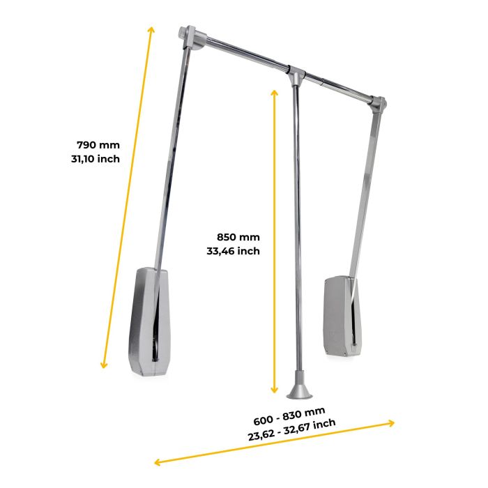 Emuca Penderie rabattable pour armoire Hang mural, 600-830, Chromé, Acier et Plastique 7