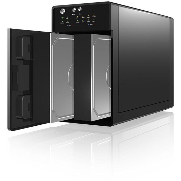 ICY BOX IB-RD3620SU3 Station RAID USB 3.0 et eSATA pour 2 disques durs 3.5" SATA II/III, RAID 0/1/JBOD, boîtier bureau en aluminium noir