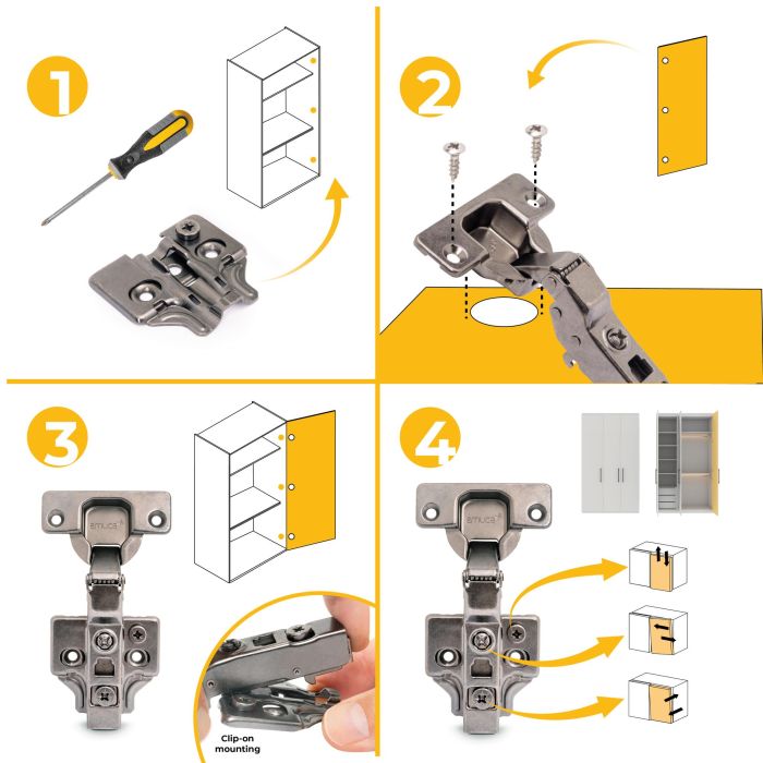 Emuca Lot de 20 charnières coudées X91 avec fermeture amortie et embases à visser, hauteur 0, acier, titane 8 Emuca Lot de 20 charnières coudées X91 avec fermeture amortie et embases à visser, hauteur 0, acier, titane 8