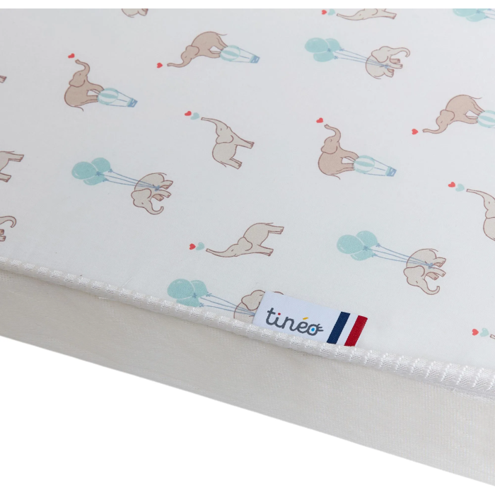Tineo Matelas bébé CONFORT FUN 60 x 120 cm épaisseur 8 cm blanc motif éléphants en coton avec mousse polyuréthane