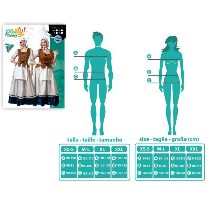 Déguisement Costume Serveuse du Moyen Âge Femme Adulte Blanc - Robe longue avec Chaleco et Tablier incorporés, Taille M-L, Polyester, Nouveauté 2023