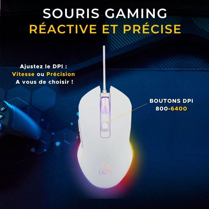 Pack 2 en 1 - THE G-LAB - Combo Hydrogen - Clavier AZERTY - Souris filaire - Blanc/Gris 4